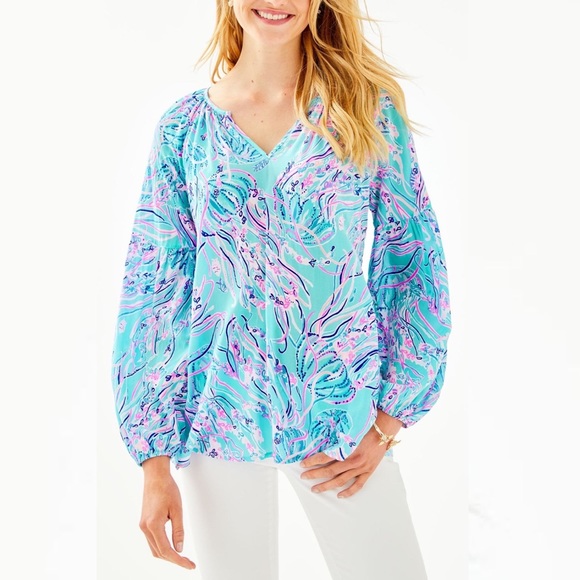 Lilly Pulitzer Tops - Lilly Pulitzer Winsley Top in Bay Side Blue Under the Moon